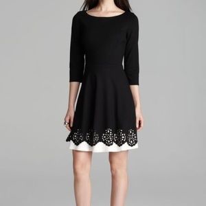 Black Laser Cutout Fit and Flare Ponte Dress